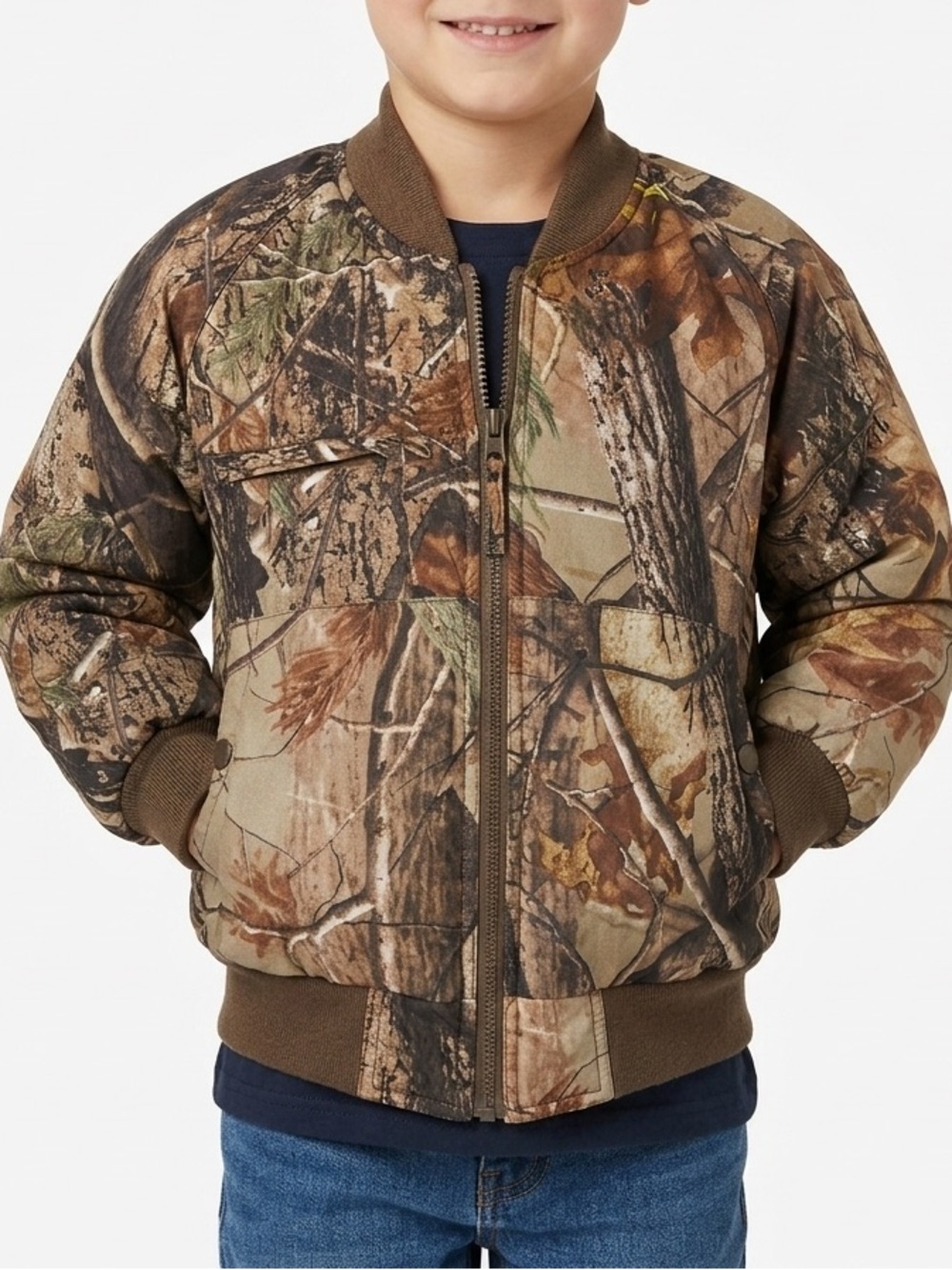 Cabela’s Kids Realtree Reversible Camo Bomber Jacket Youth Small Full Zip